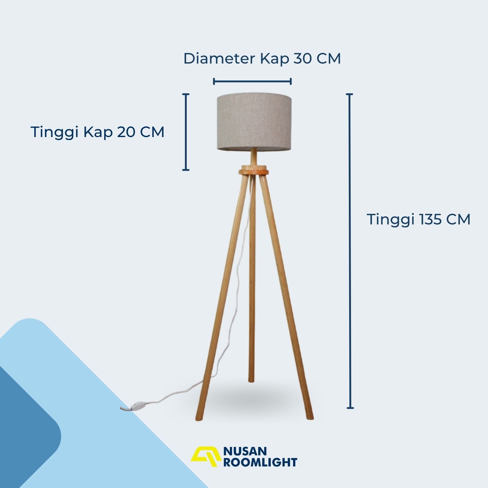 Lampu Lantai Berdiri Floor Lamp Minimalis Model Tripod Kayu NRL-SFL10 - Gambar 8