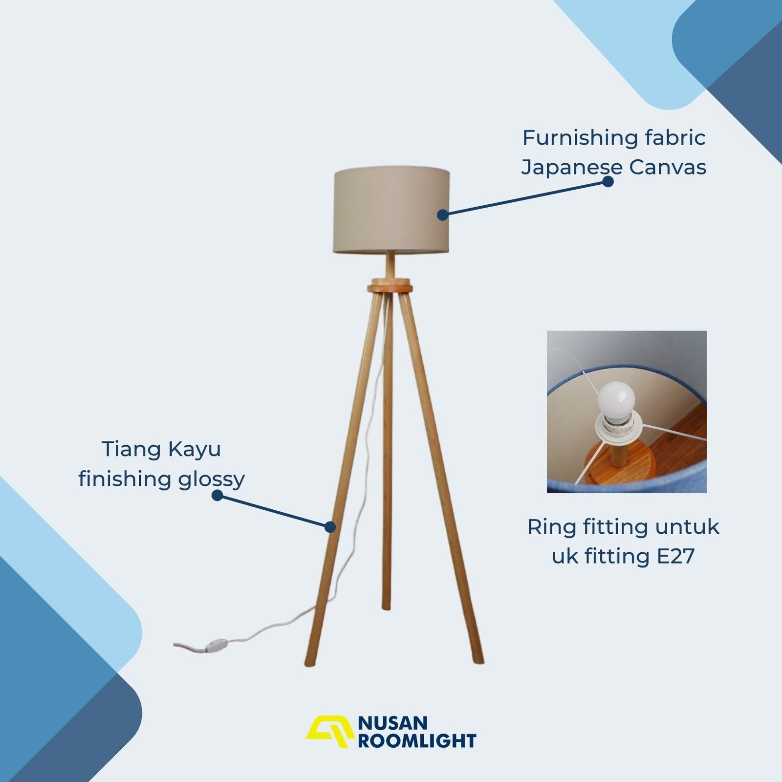 Lampu Lantai Berdiri Floor Lamp Minimalis Model Tripod Kayu NRL-SFL10 - Gambar 9