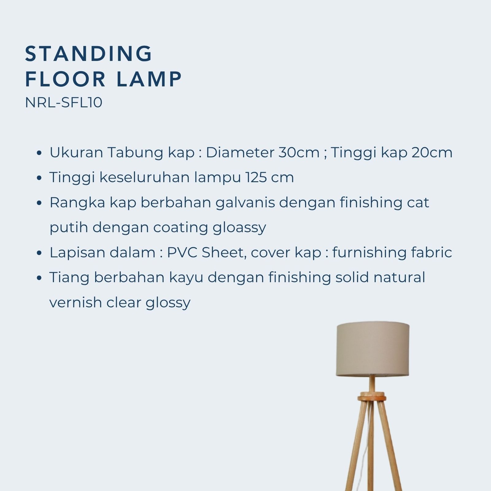 Lampu Lantai Berdiri Floor Lamp Minimalis Model Tripod Kayu NRL-SFL10 - Gambar 10